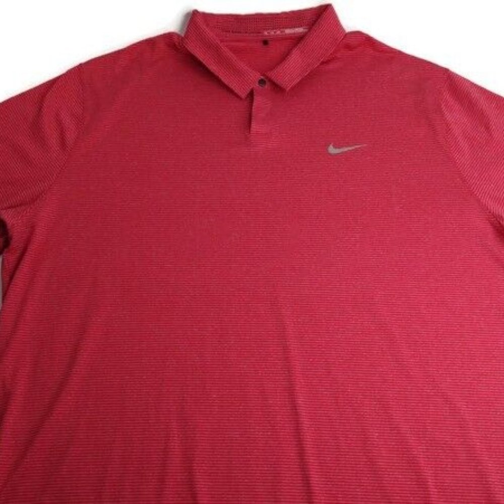Nike Tiger Woods Men's 2XL Golf Polo Shirt Red Striped Stretch XXL